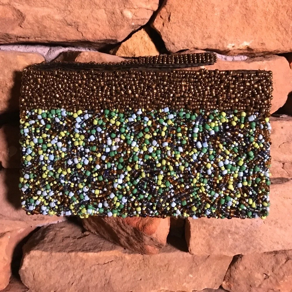 Beaded Bronze and Blue Wristlet